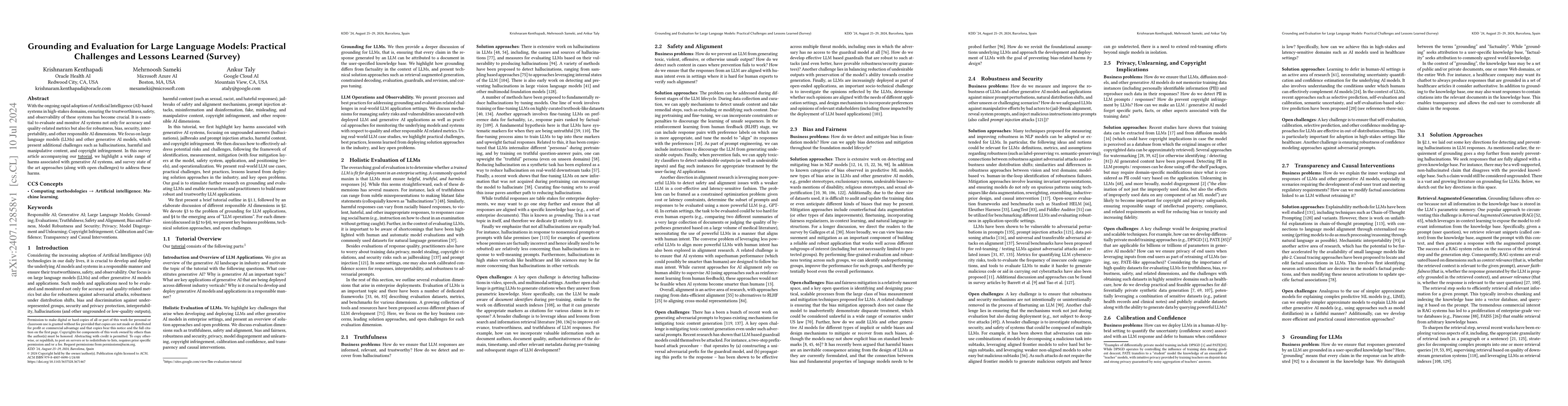 Thumbnail for Grounding and Evaluation for Large Language Models: Practical Challenges
  and Lessons Learned (Survey)