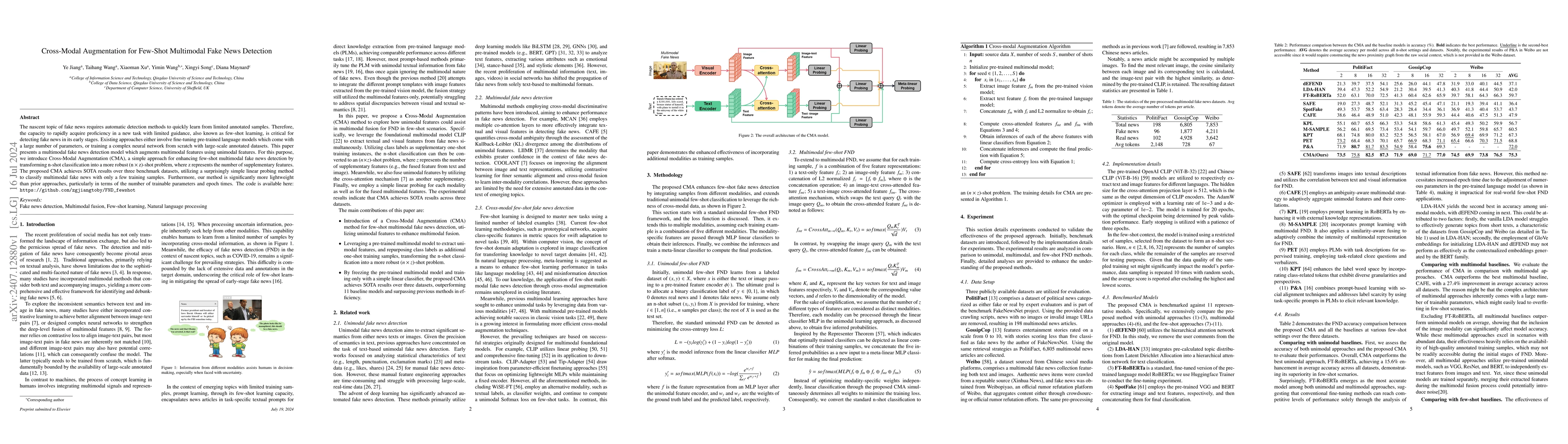 Thumbnail for Cross-Modal Augmentation for Few-Shot Multimodal Fake News Detection