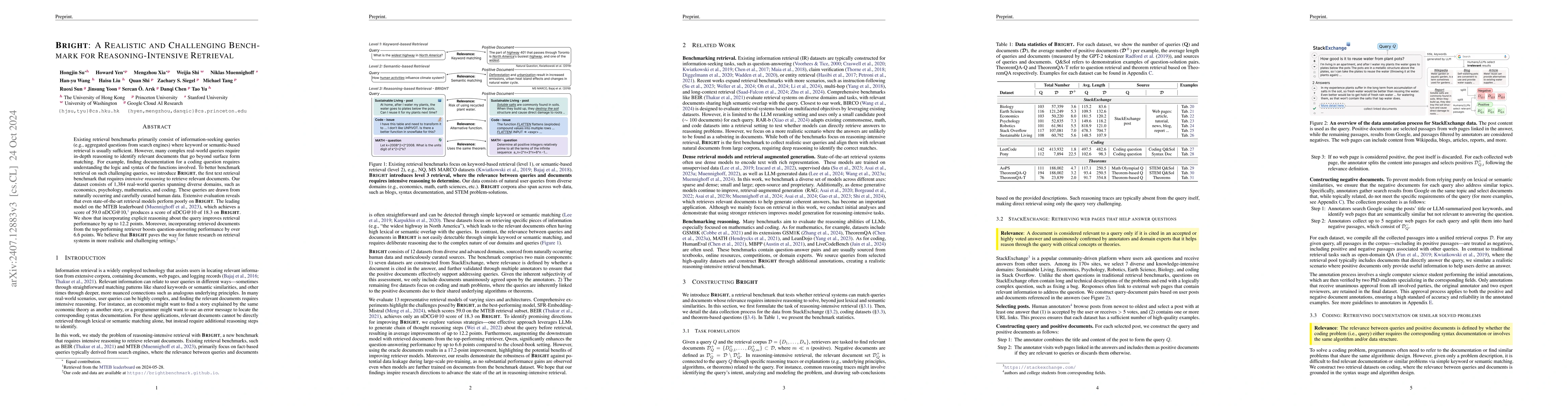 Thumbnail for BRIGHT: A Realistic and Challenging Benchmark for Reasoning-Intensive
  Retrieval