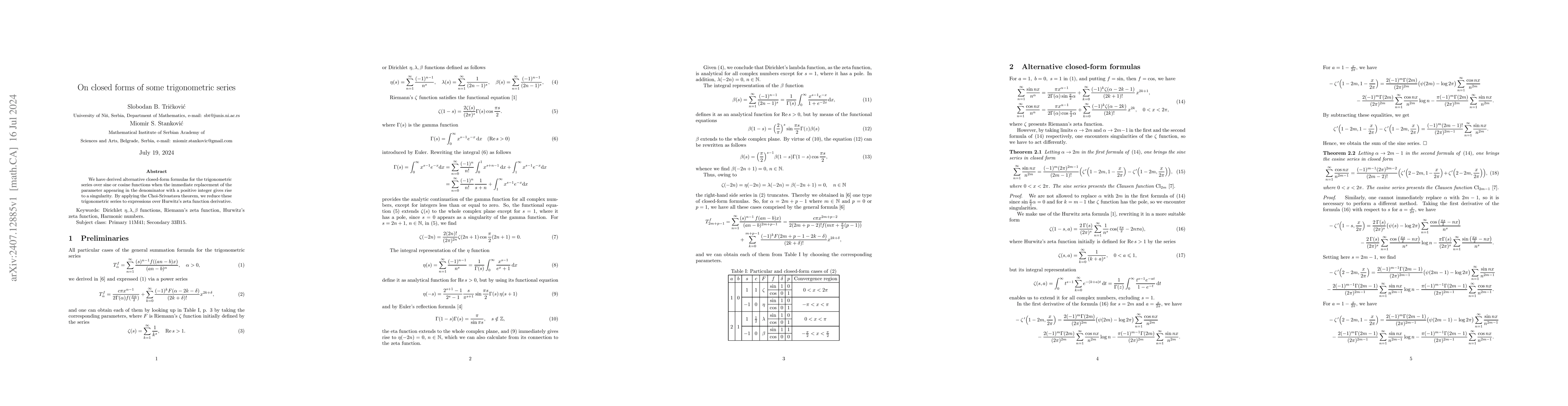 Thumbnail for On closed forms of some trigonometric series