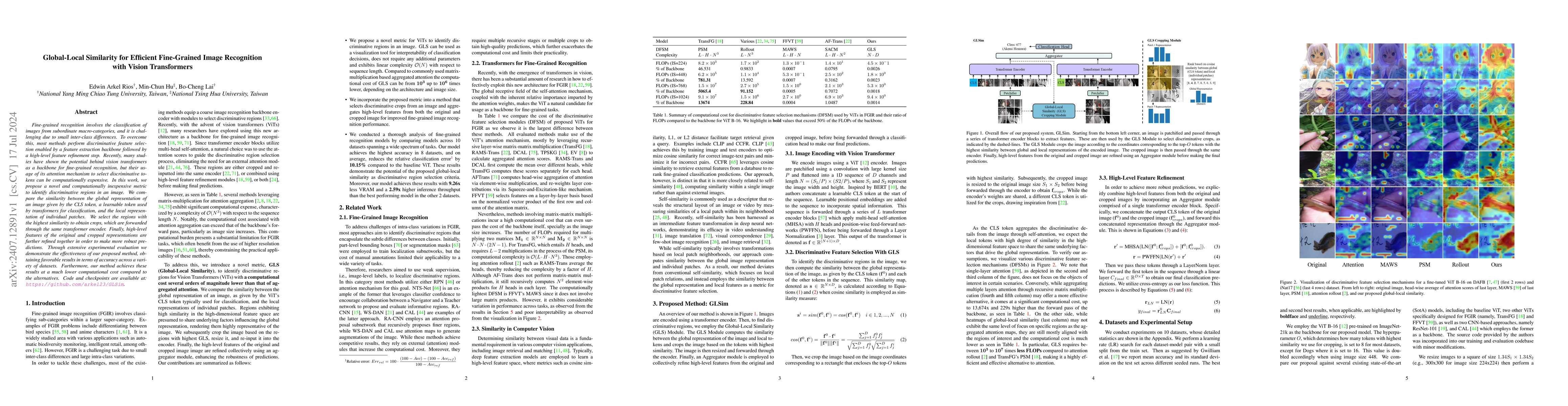 Thumbnail for Global-Local Similarity for Efficient Fine-Grained Image Recognition
  with Vision Transformers