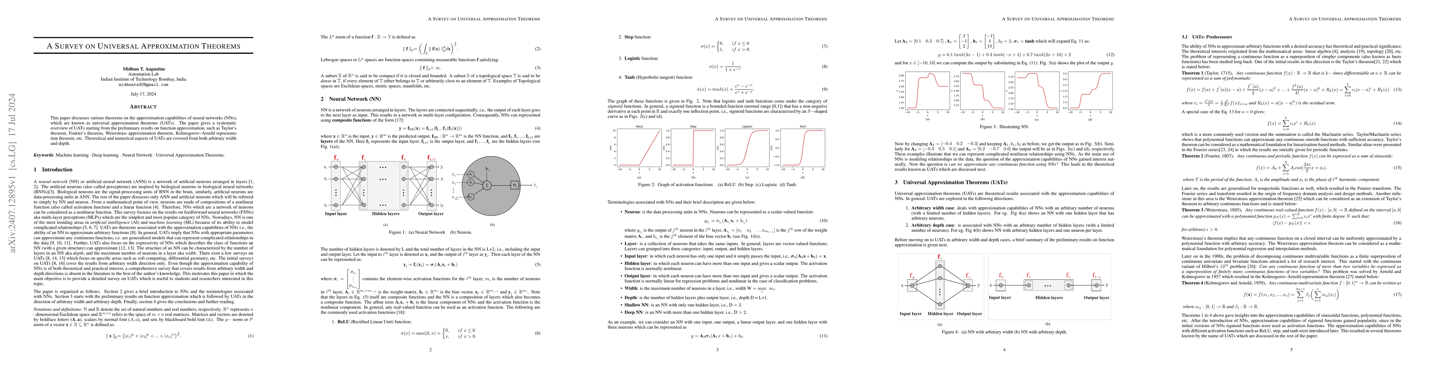 Thumbnail for A Survey on Universal Approximation Theorems