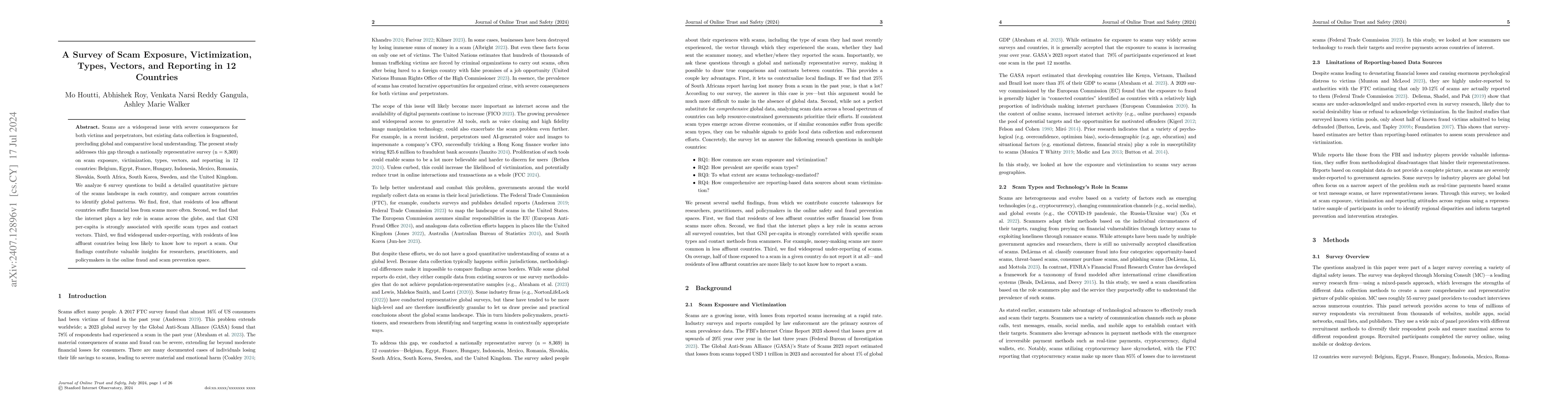 Thumbnail for A Survey of Scam Exposure, Victimization, Types, Vectors, and Reporting
  in 12 Countries