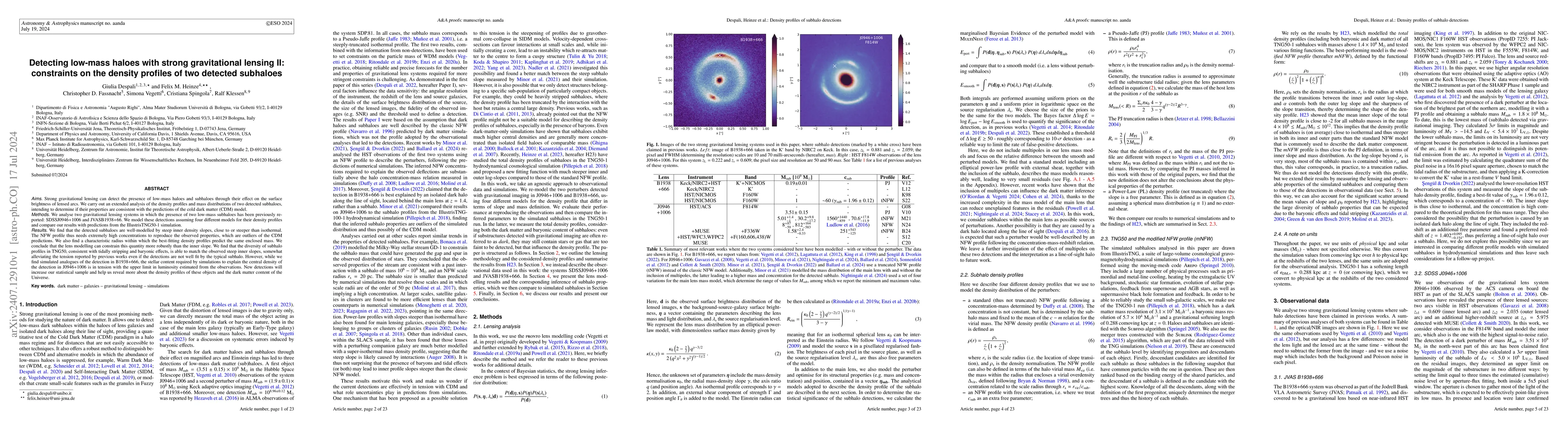 Thumbnail for Detecting low-mass haloes with strong gravitational lensing II:
  constraints on the density profiles of two detected subhaloes