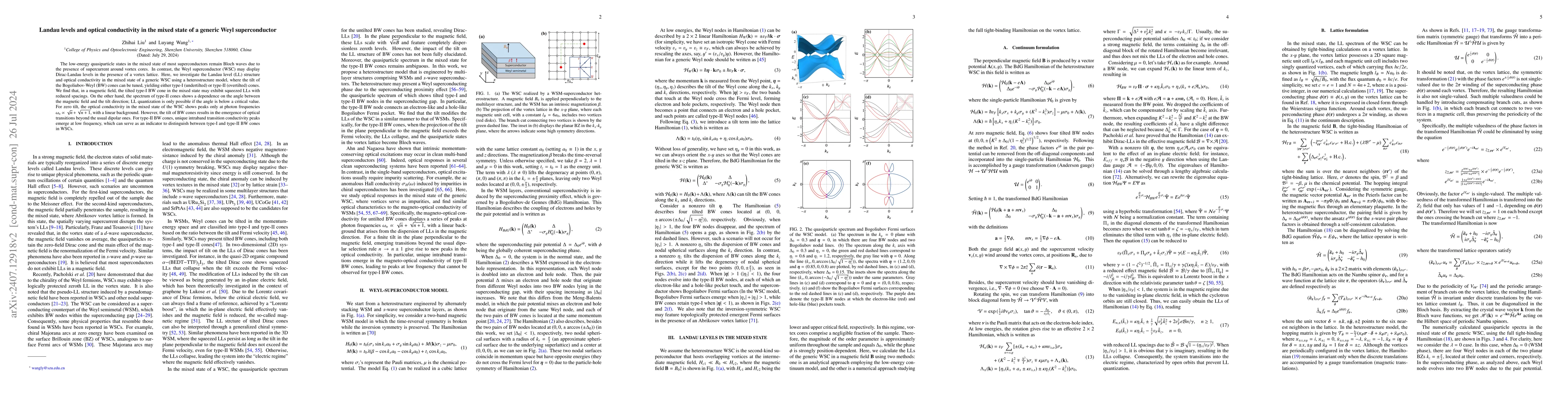 Thumbnail for Landau levels and optical conductivity in the mixed state of a generic
  Weyl superconductor