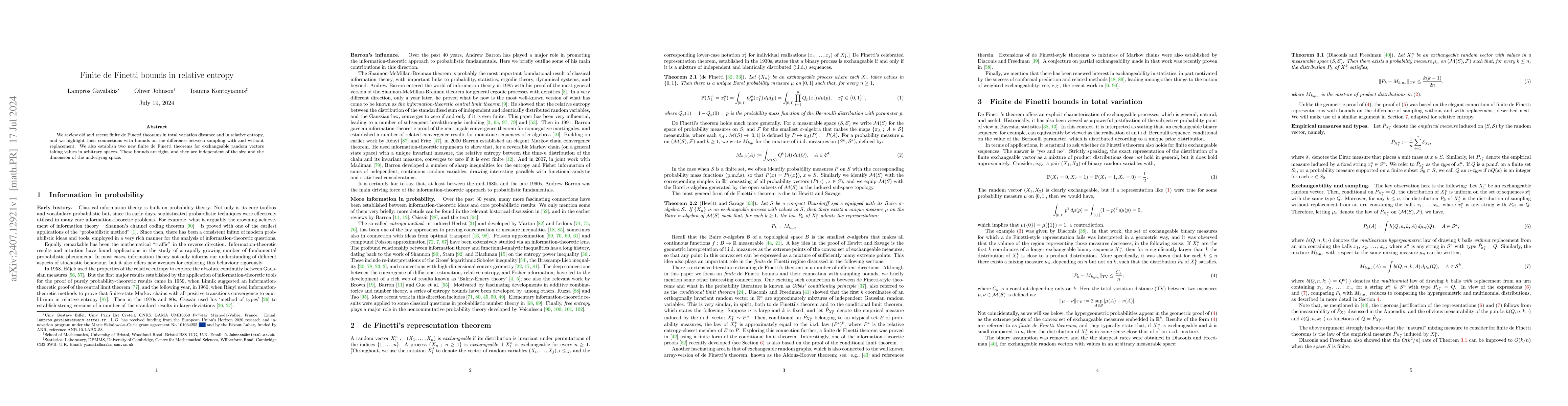 Thumbnail for Finite de Finetti bounds in relative entropy