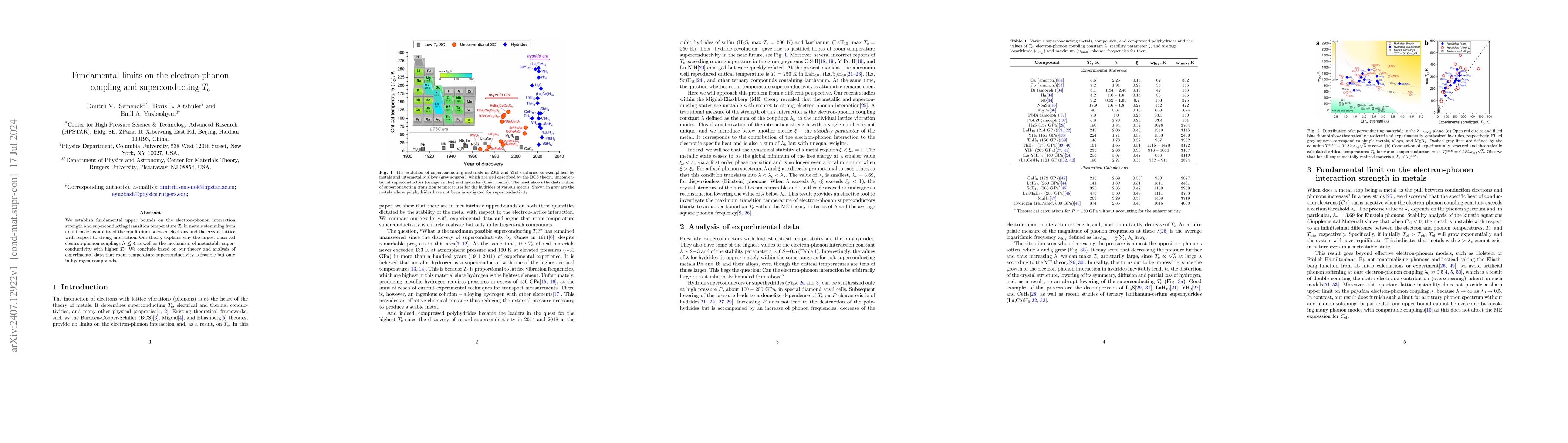 Thumbnail for Fundamental limits on the electron-phonon coupling and superconducting
  $T_c$