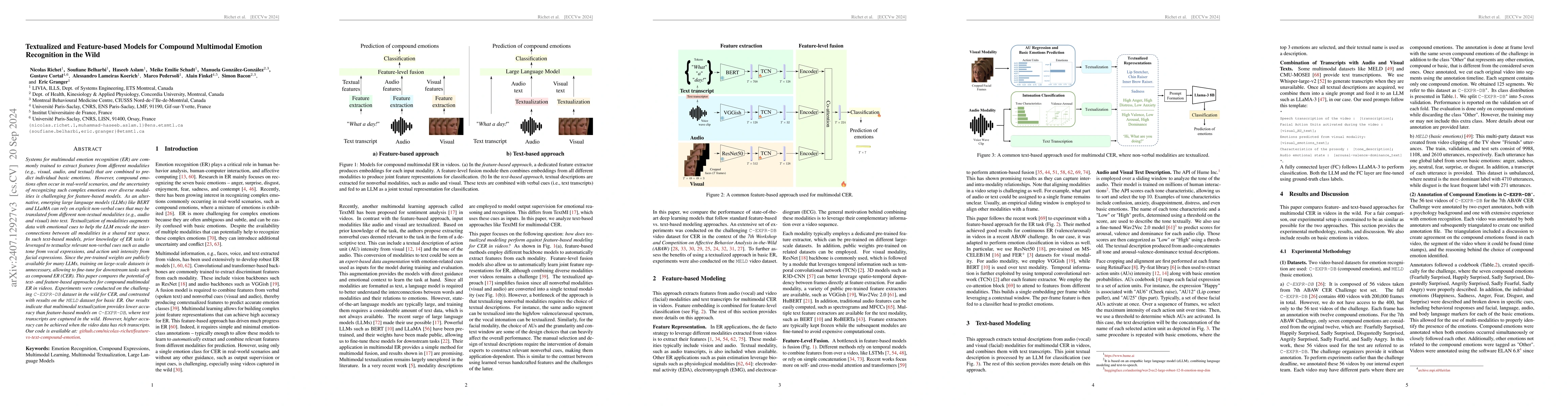 Thumbnail for Textualized and Feature-based Models for Compound Multimodal Emotion
  Recognition in the Wild