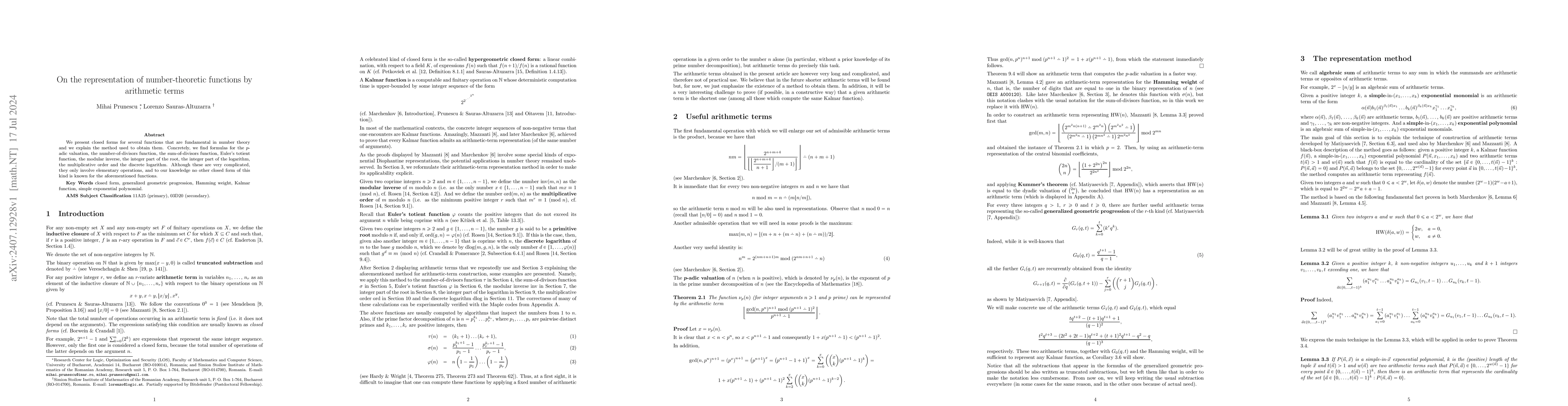 Thumbnail for On the representation of number-theoretic functions by arithmetic terms