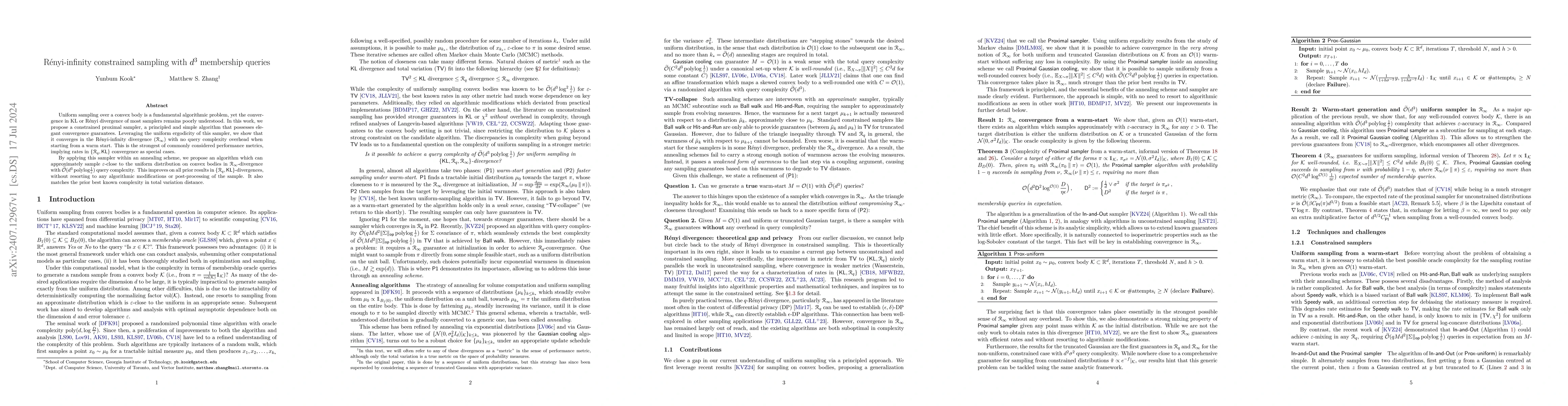 Thumbnail for Rényi-infinity constrained sampling with $d^3$ membership queries
