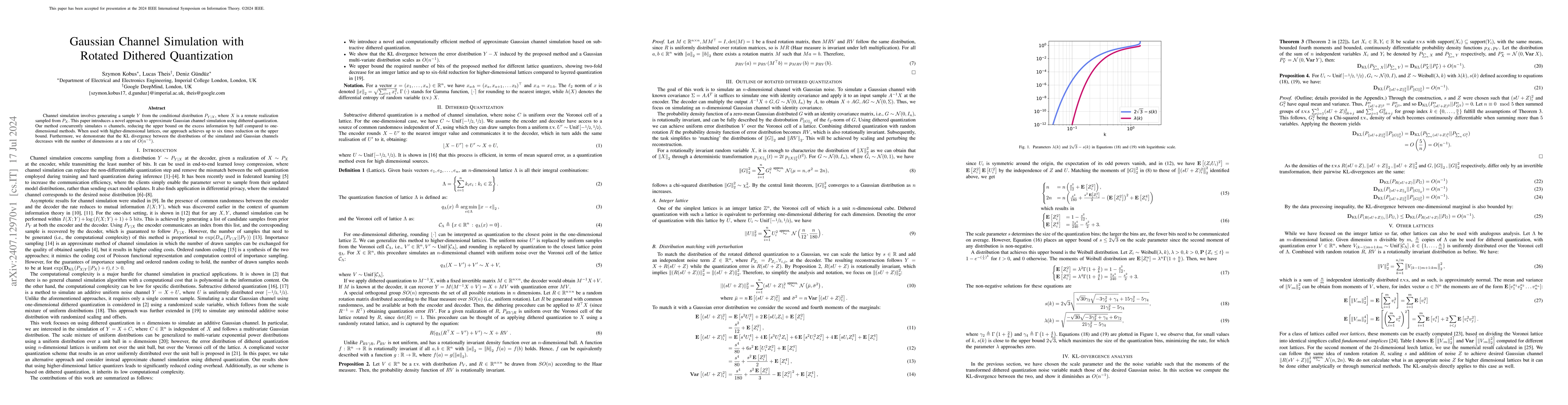Thumbnail for Gaussian Channel Simulation with Rotated Dithered Quantization
