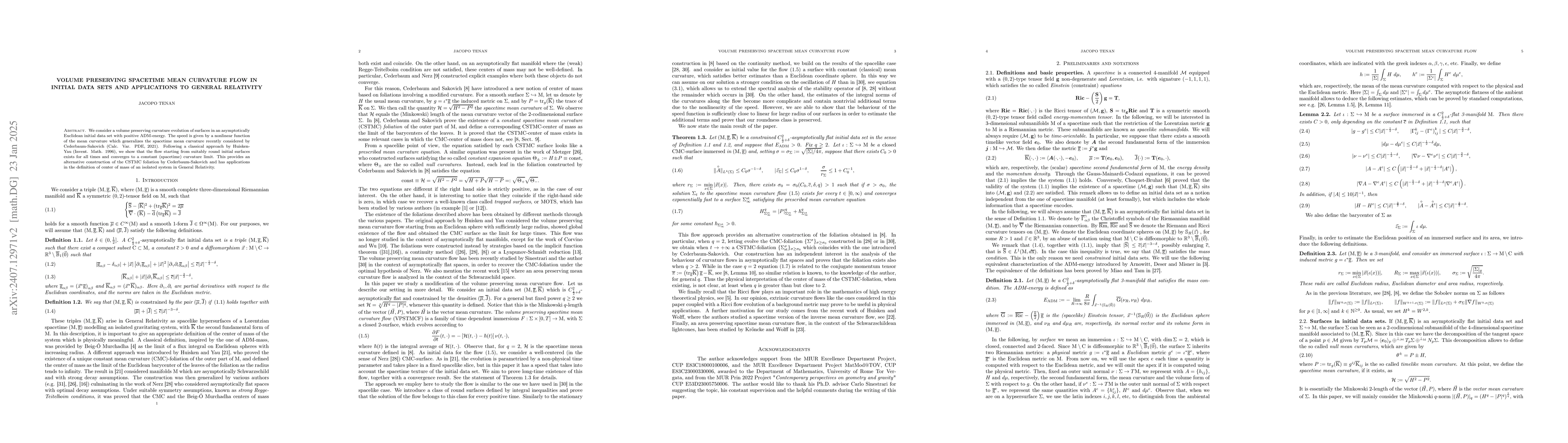 Thumbnail for Volume preserving spacetime mean curvature flow in initial data sets and
  applications to General Relativity