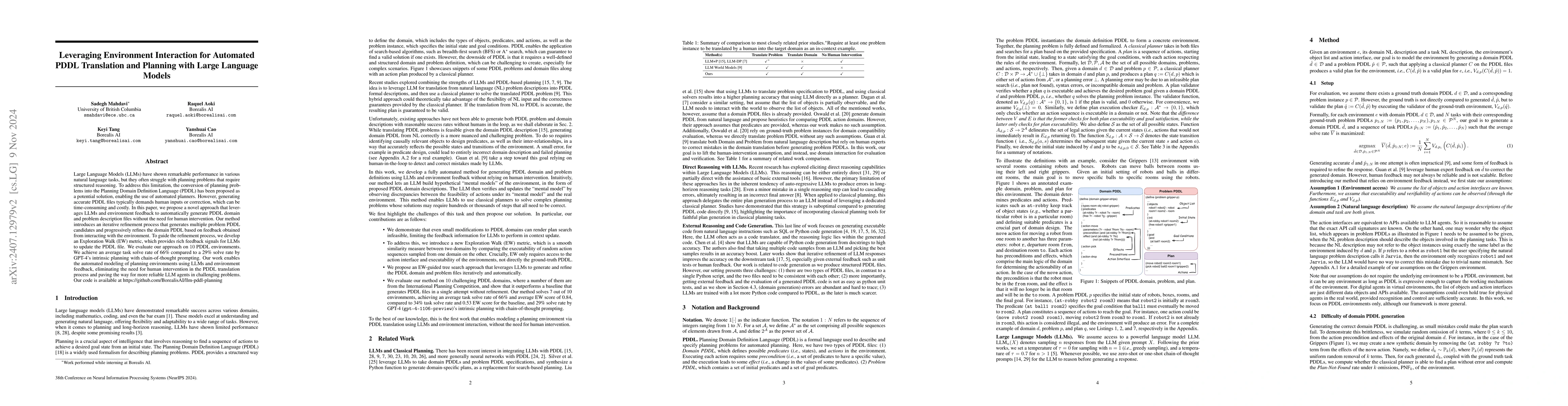 Thumbnail for Leveraging Environment Interaction for Automated PDDL Generation and
  Planning with Large Language Models