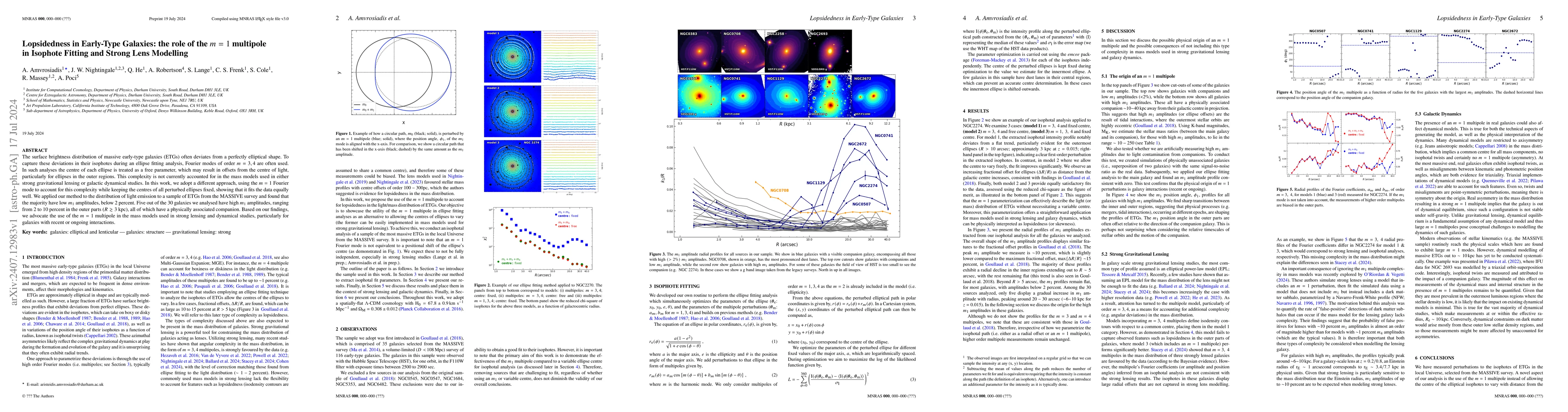 Thumbnail for Lopsidedness in Early-Type Galaxies: the role of the $m=1$ multipole in
  Isophote Fitting and Strong Lens Modelling