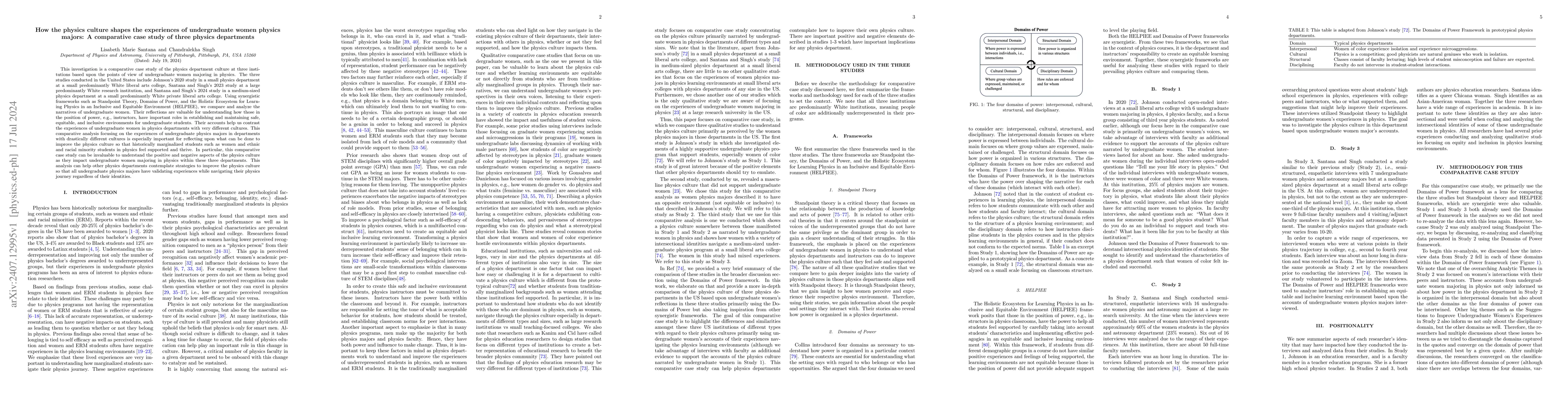 Thumbnail for How the physics culture shapes the experiences of undergraduate women
  physics majors: A comparative case study of three physics departments