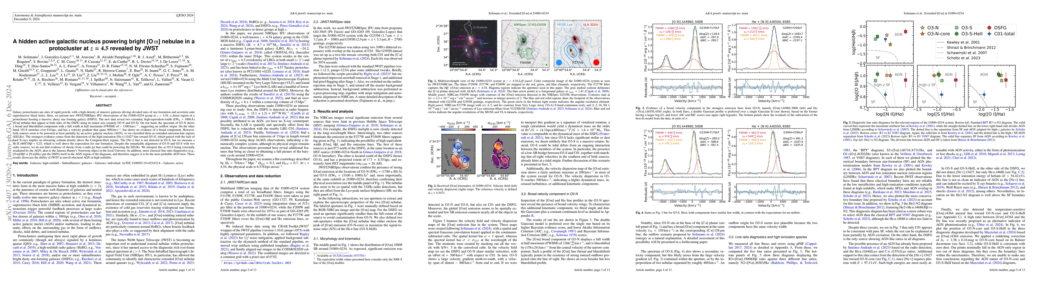 Thumbnail for A hidden active galactic nucleus powering bright [O III] nebulae in a
  protocluster at $z=4.5$ revealed by JWST
