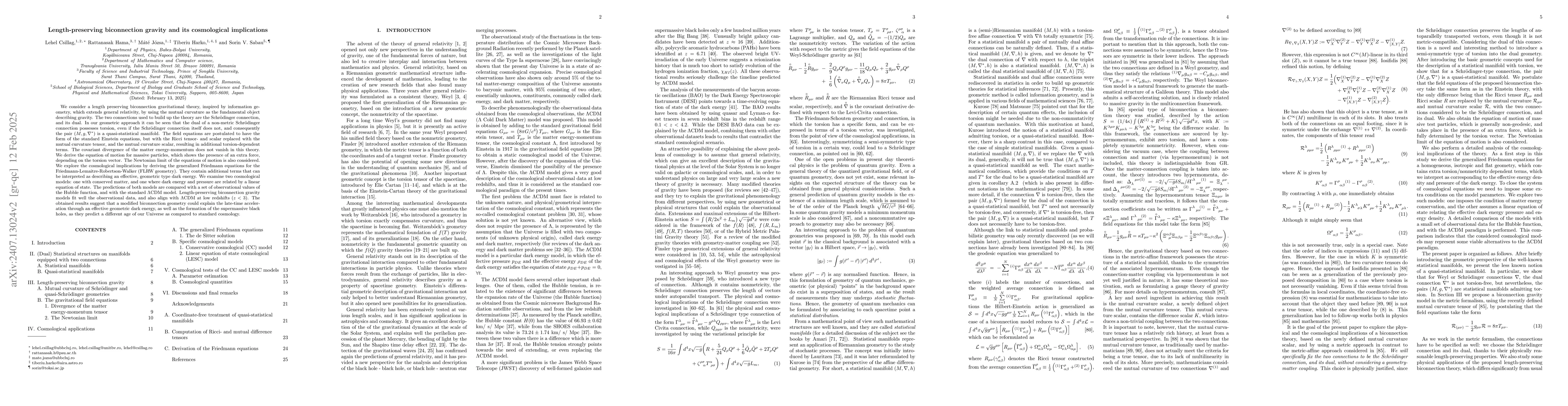 Thumbnail for Length-preserving biconnection gravity and its cosmological implications