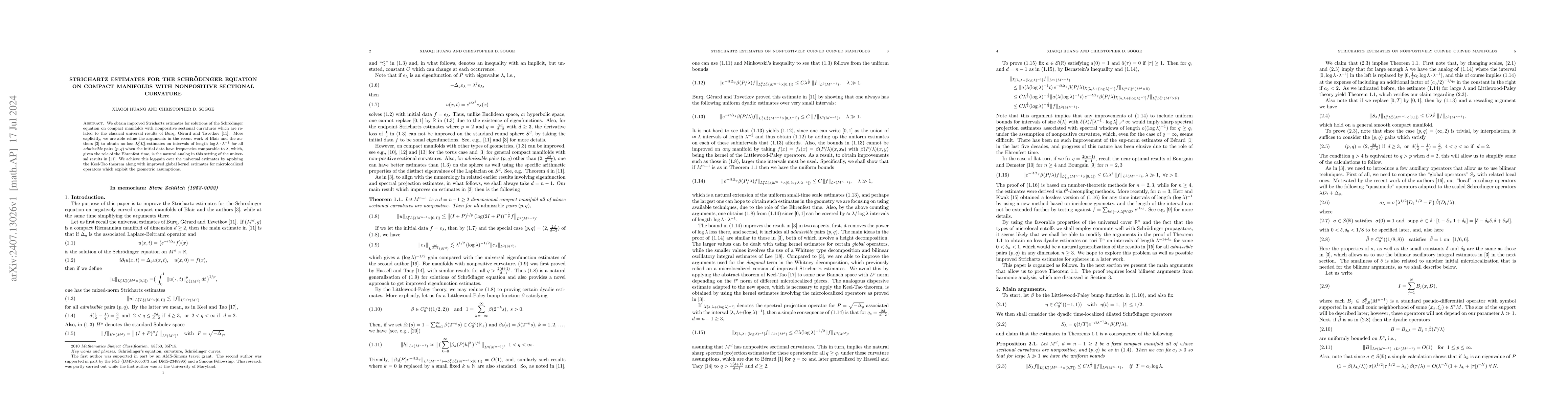 Thumbnail for Strichartz estimates for the Schrödinger equation on compact manifolds
  with nonpositive sectional curvature