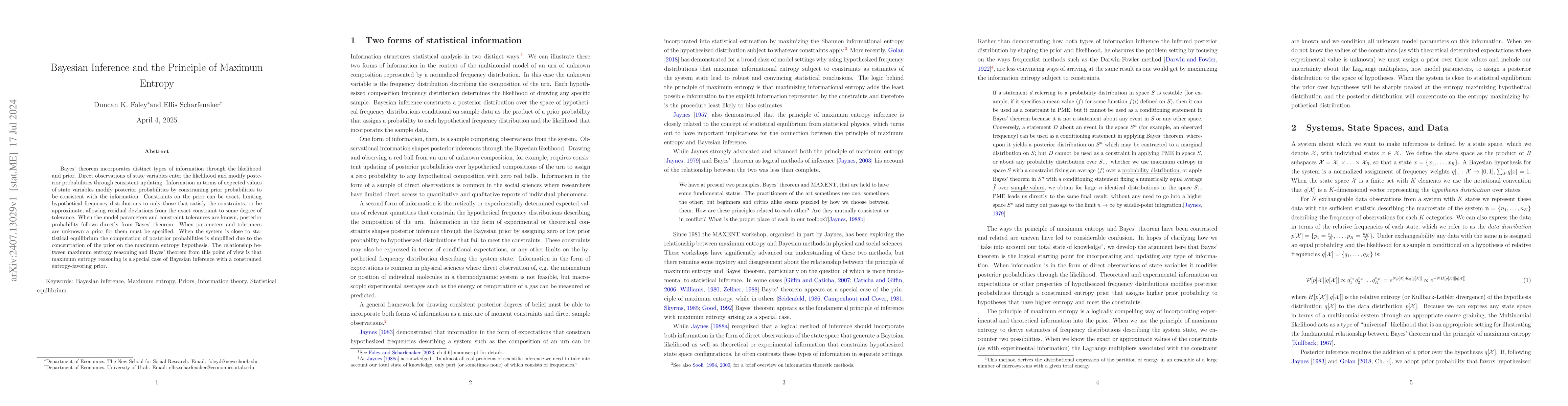 Thumbnail for Bayesian Inference and the Principle of Maximum Entropy