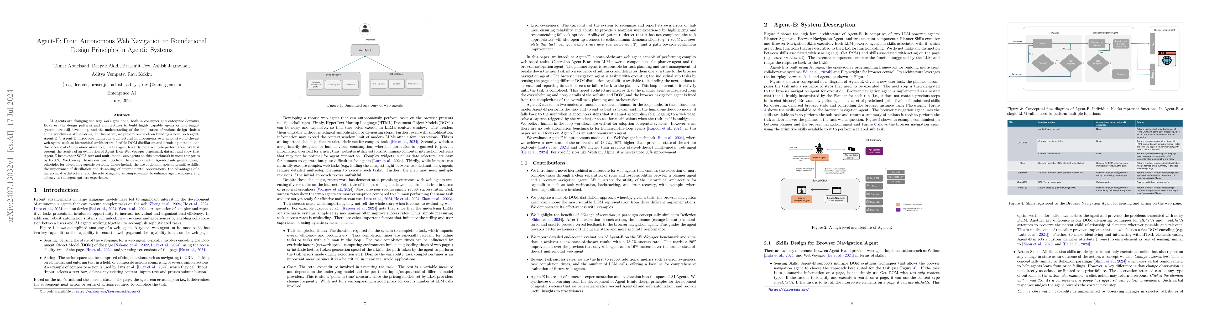 Thumbnail for Agent-E: From Autonomous Web Navigation to Foundational Design
  Principles in Agentic Systems