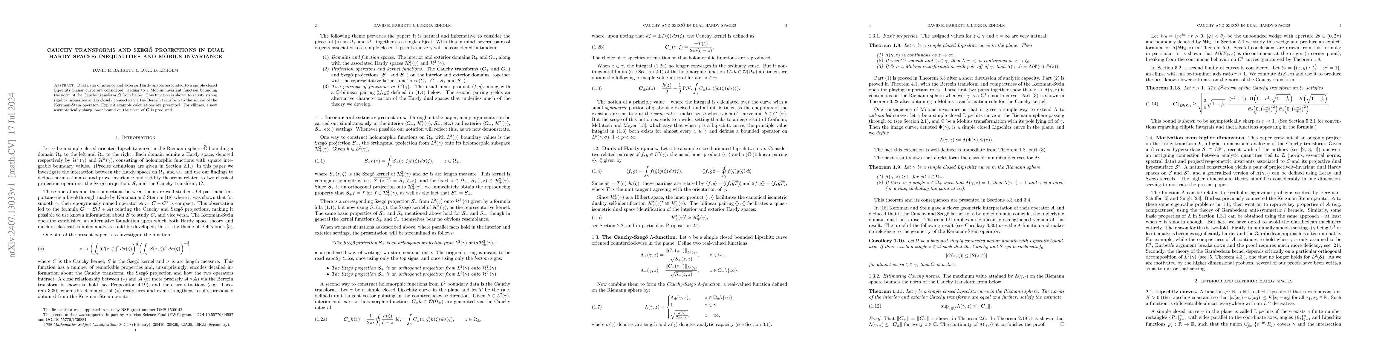 Thumbnail for Cauchy transforms and Szegő projections in dual Hardy spaces:
  inequalities and Möbius invariance