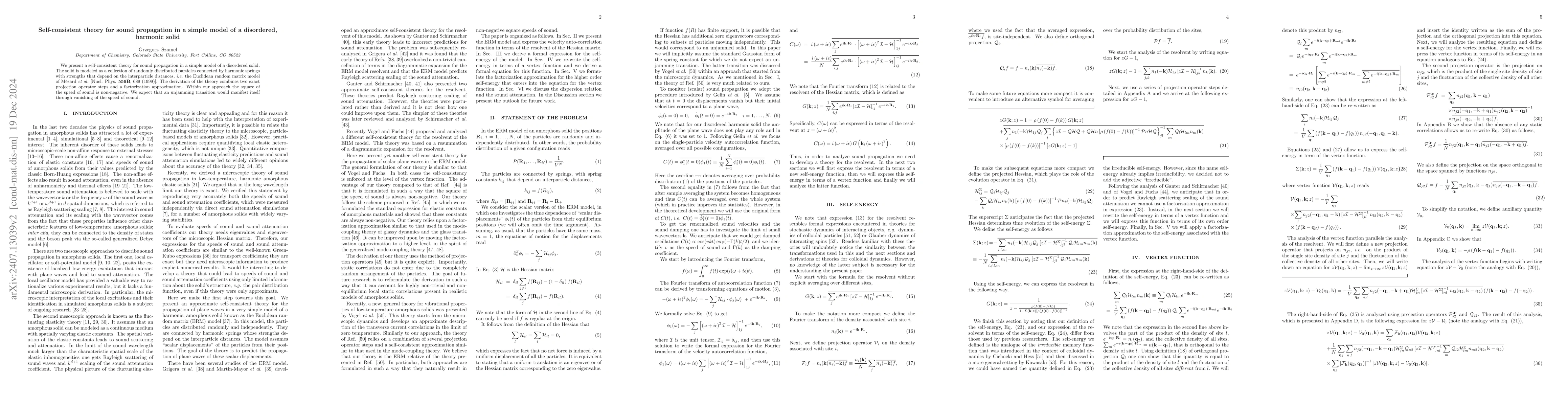 Thumbnail for Self-consistent theory for sound propagation in a simple model of a
  disordered, harmonic solid