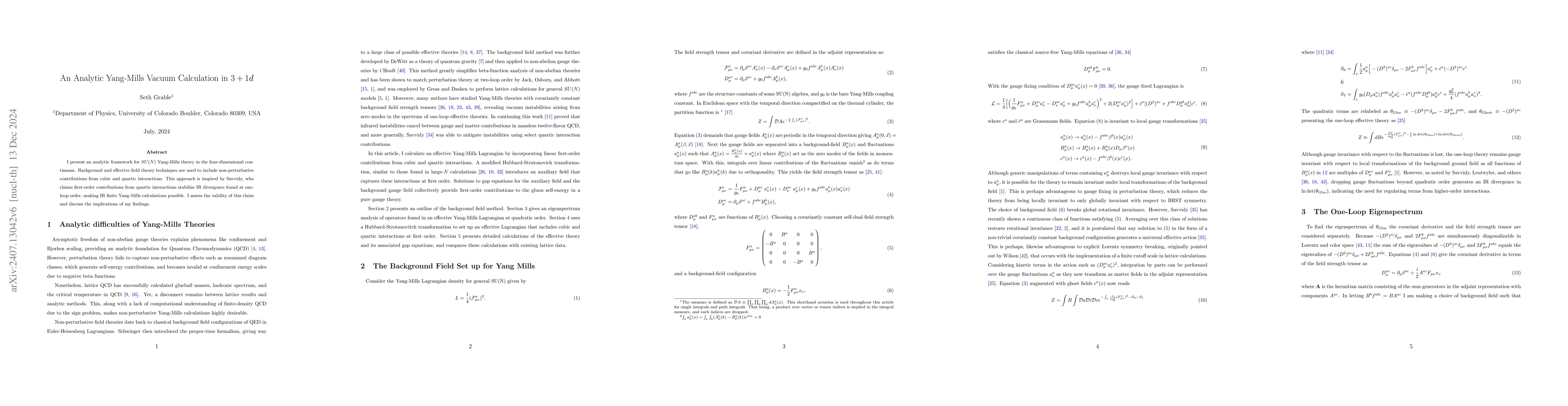 Thumbnail for An Analytic Yang-Mills Vacuum Calculation in $3+1d$