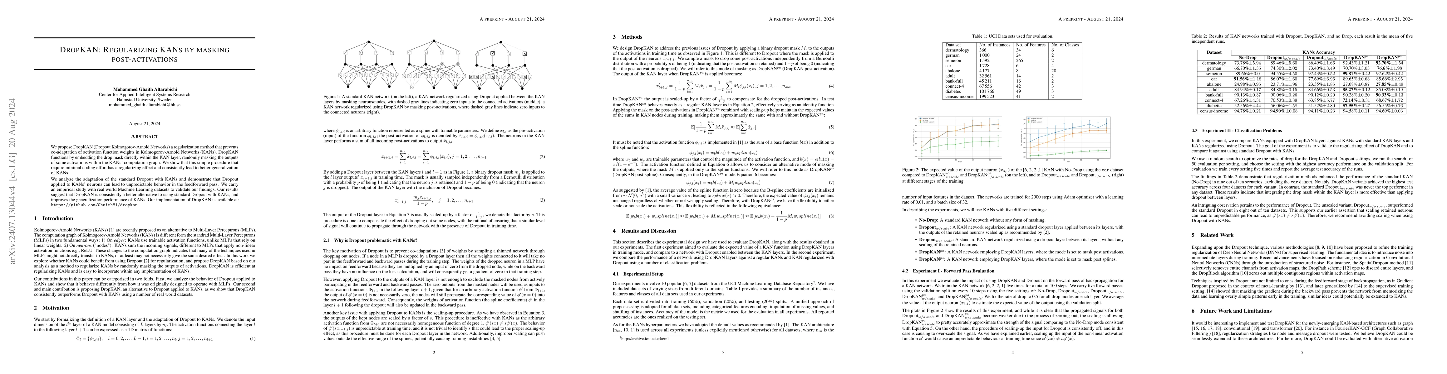Thumbnail for DropKAN: Regularizing KANs by masking post-activations