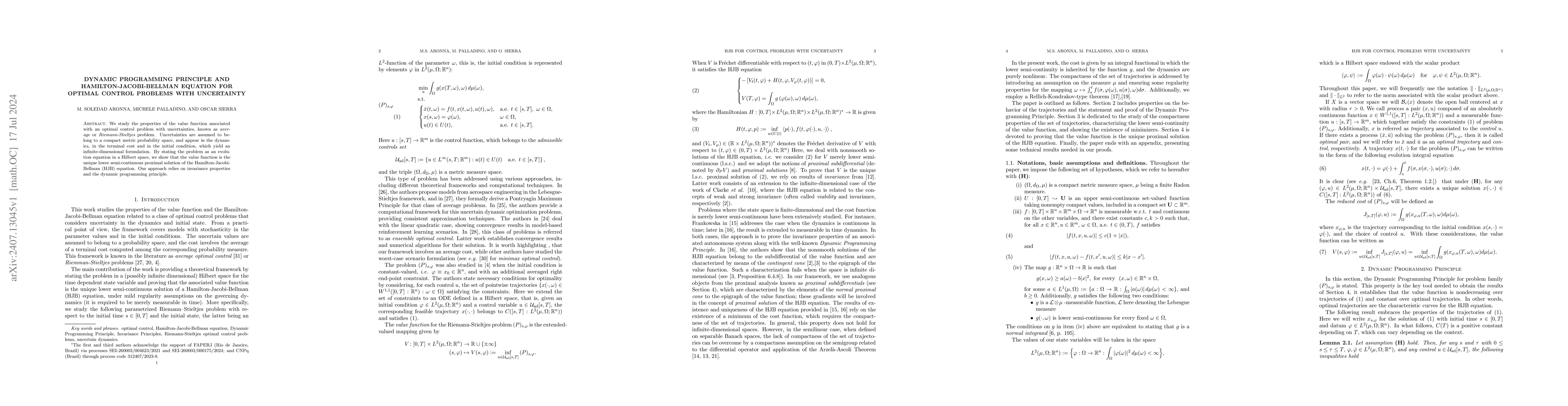 Thumbnail for Dynamic Programming Principle and Hamilton-Jacobi-Bellman Equation for
  Optimal Control Problems with Uncertainty