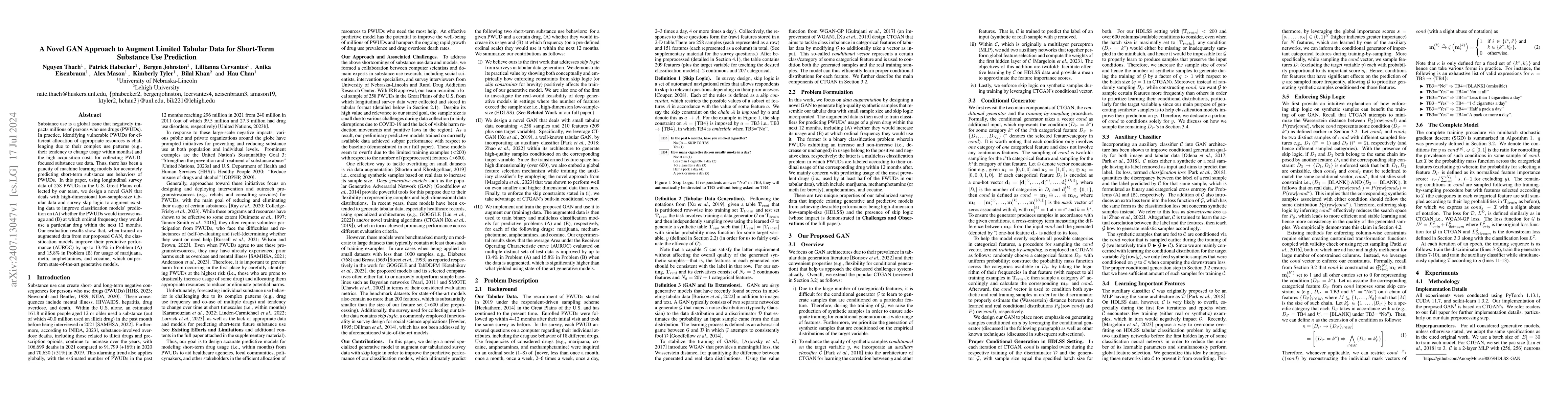 Thumbnail for A Novel GAN Approach to Augment Limited Tabular Data for Short-Term
  Substance Use Prediction