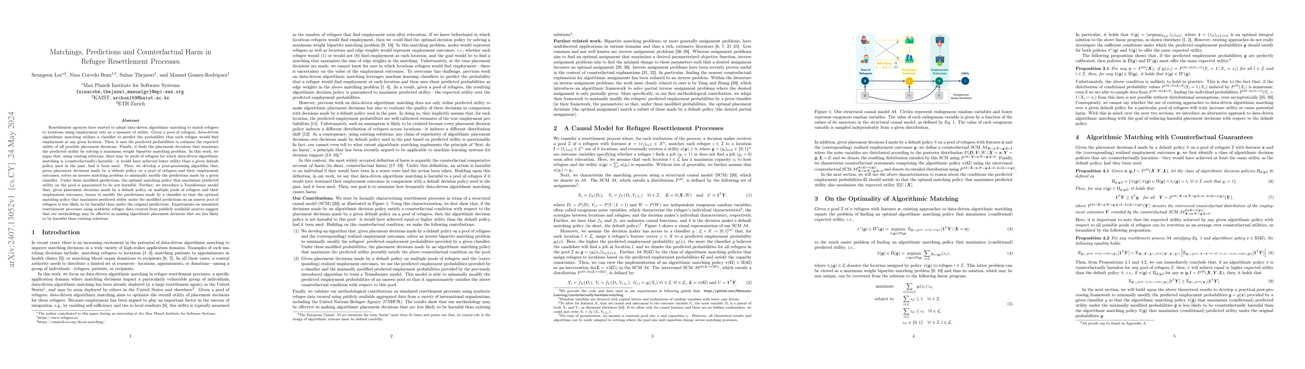 Thumbnail for Matchings, Predictions and Counterfactual Harm in Refugee Resettlement
  Processes