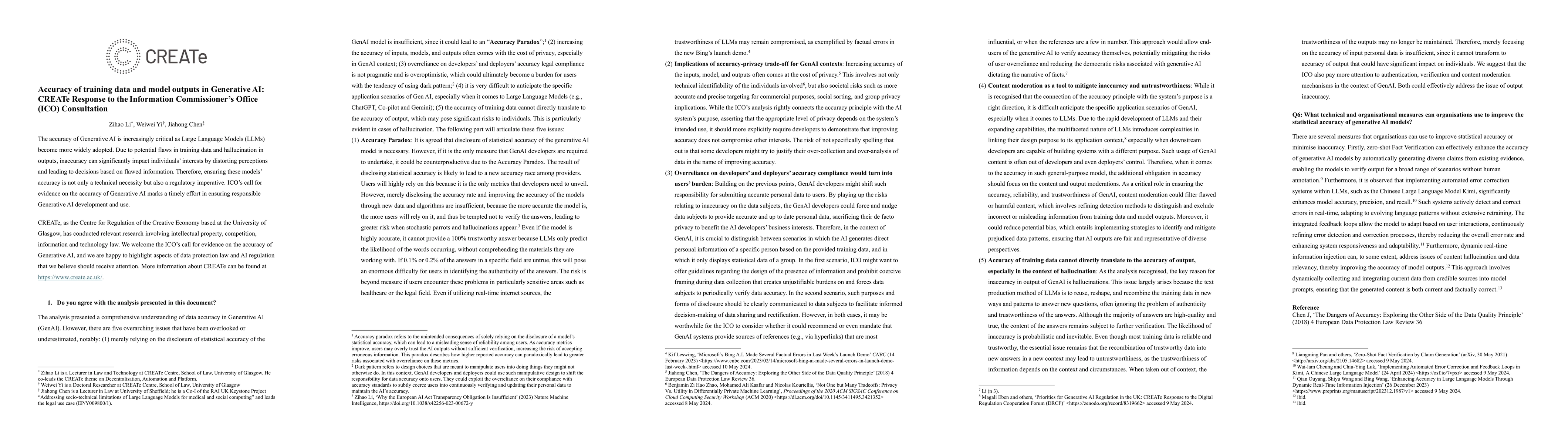 Thumbnail for Accuracy of training data and model outputs in Generative AI: CREATe
  Response to the Information Commissioner Office Consultation