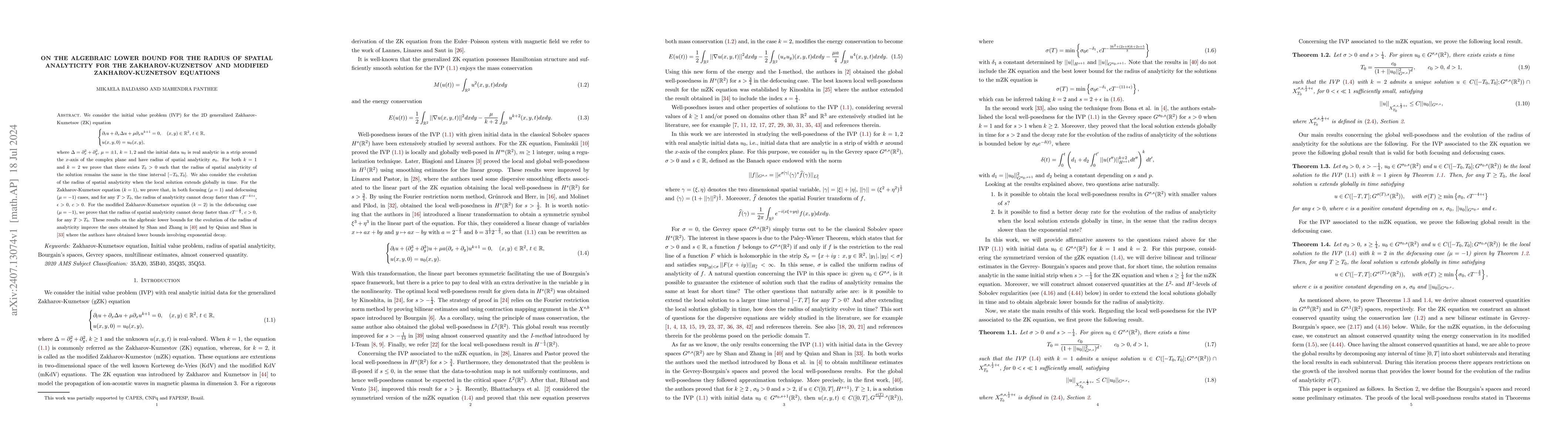 Thumbnail for On the algebraic lower bound for the radius of spatial analyticity for
  the Zakharov-Kuznetsov and modified Zakharov-Kuznetsov equations