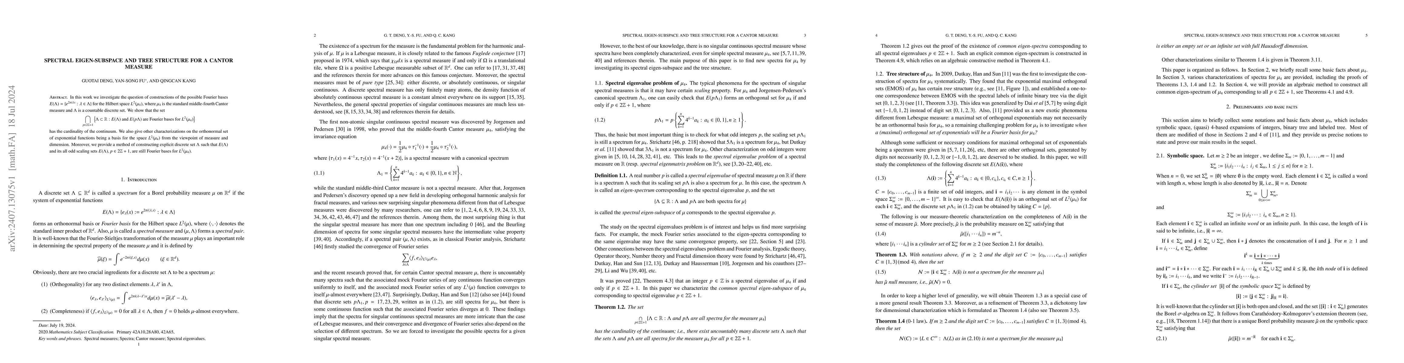 Thumbnail for Spectral Eigen-subspace and Tree Structure for a Cantor Measure