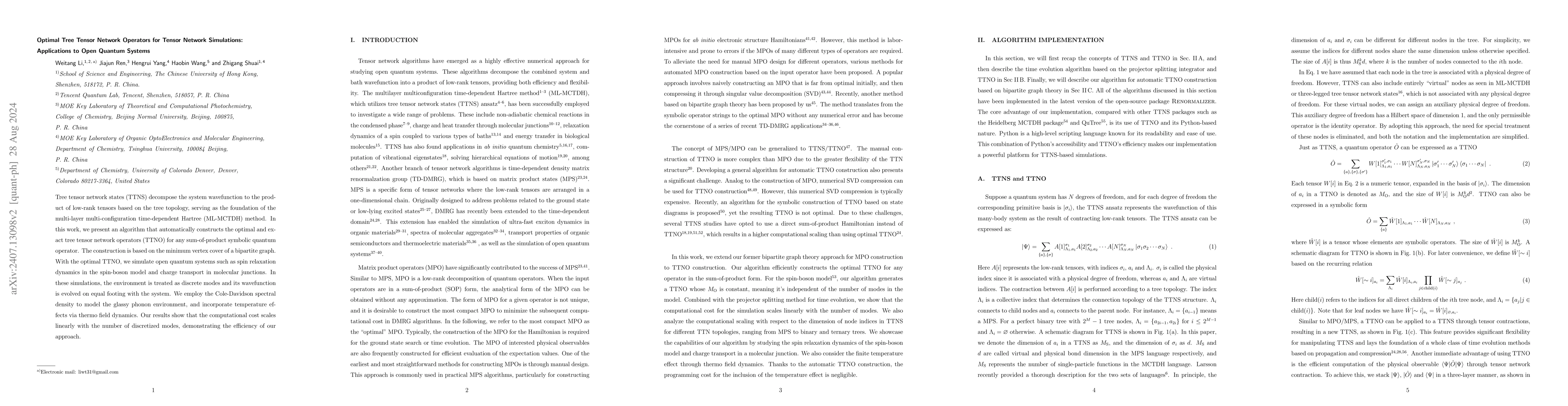 Thumbnail for Optimal Tree Tensor Network Operators for Tensor Network Simulations:
  Applications to Open Quantum Systems