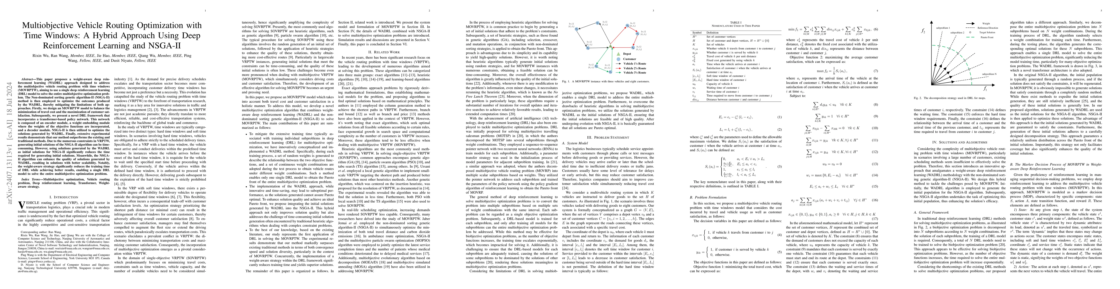 Thumbnail for Multiobjective Vehicle Routing Optimization with Time Windows: A Hybrid
  Approach Using Deep Reinforcement Learning and NSGA-II