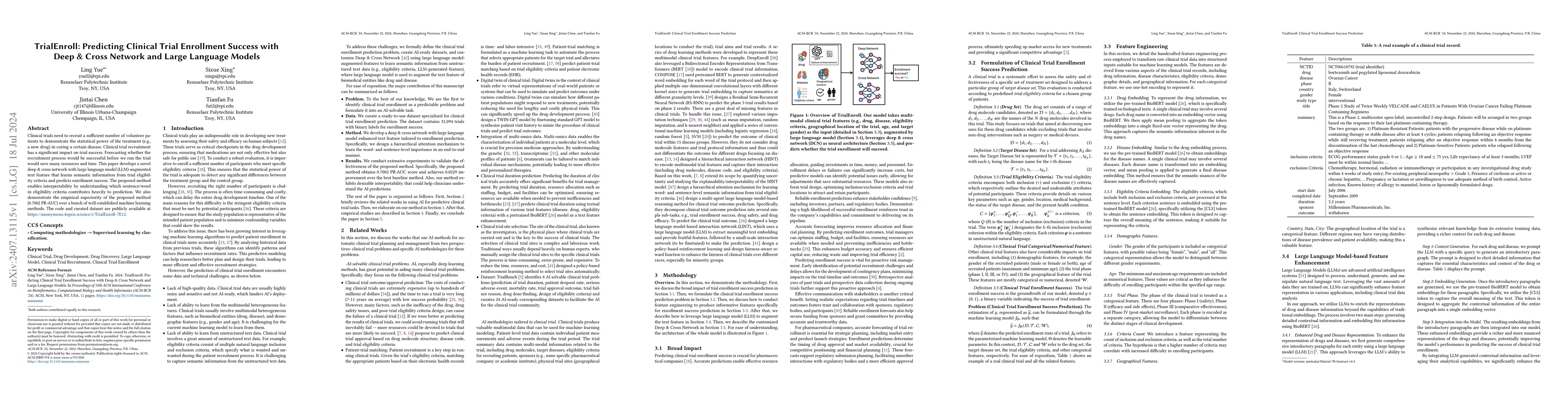Thumbnail for TrialEnroll: Predicting Clinical Trial Enrollment Success with Deep &
  Cross Network and Large Language Models