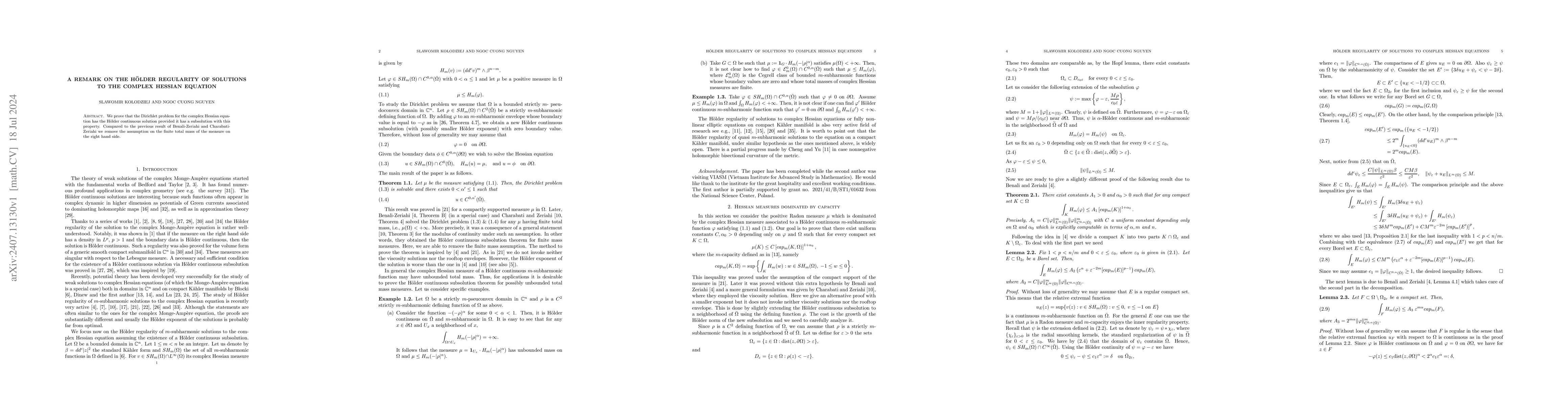 Thumbnail for A remark on the Hölder regularity of solutions to the complex Hessian
  equation