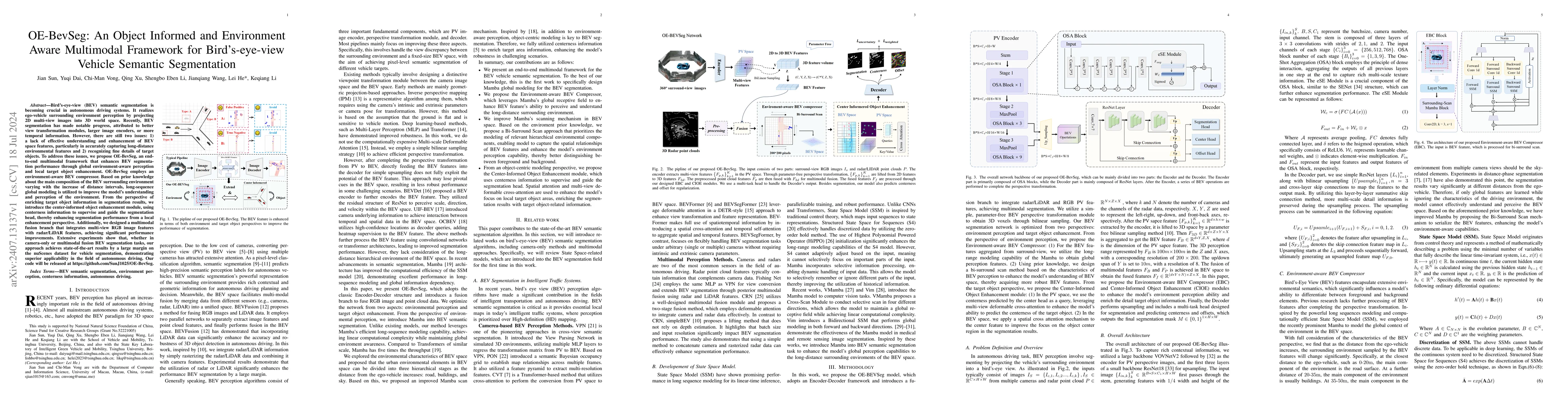 Thumbnail for OE-BevSeg: An Object Informed and Environment Aware Multimodal Framework
  for Bird's-eye-view Vehicle Semantic Segmentation