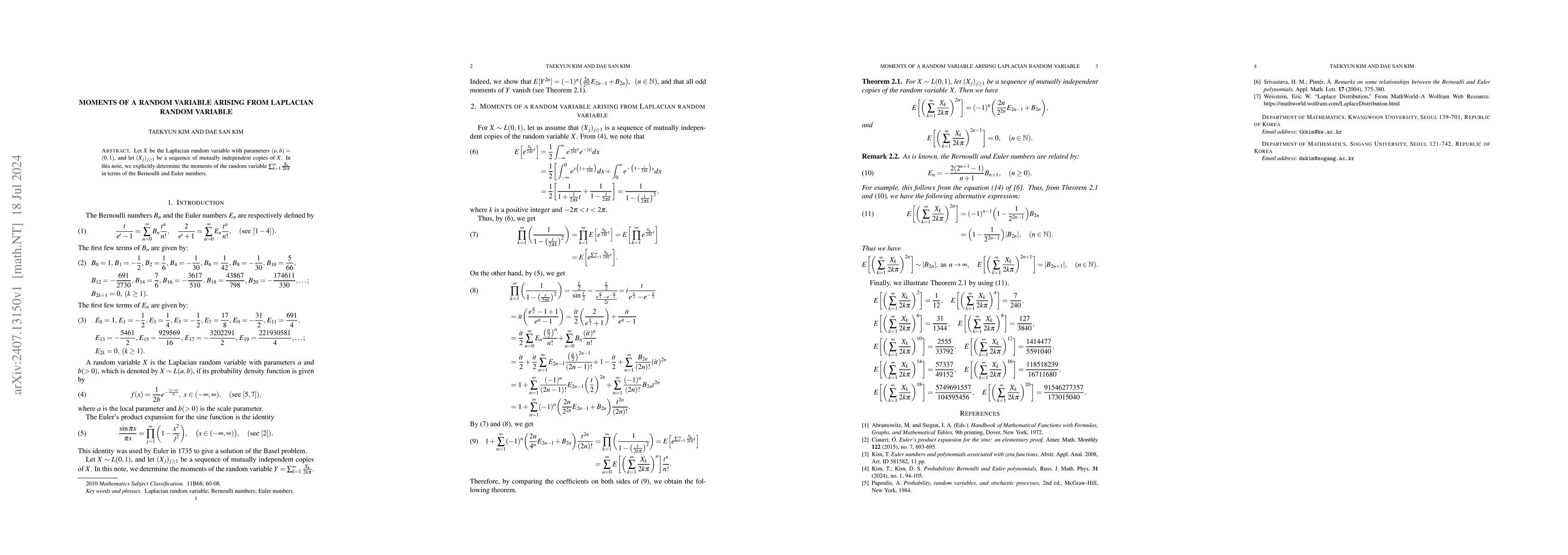 Thumbnail for Moments of a random variable arising Laplacian random variable