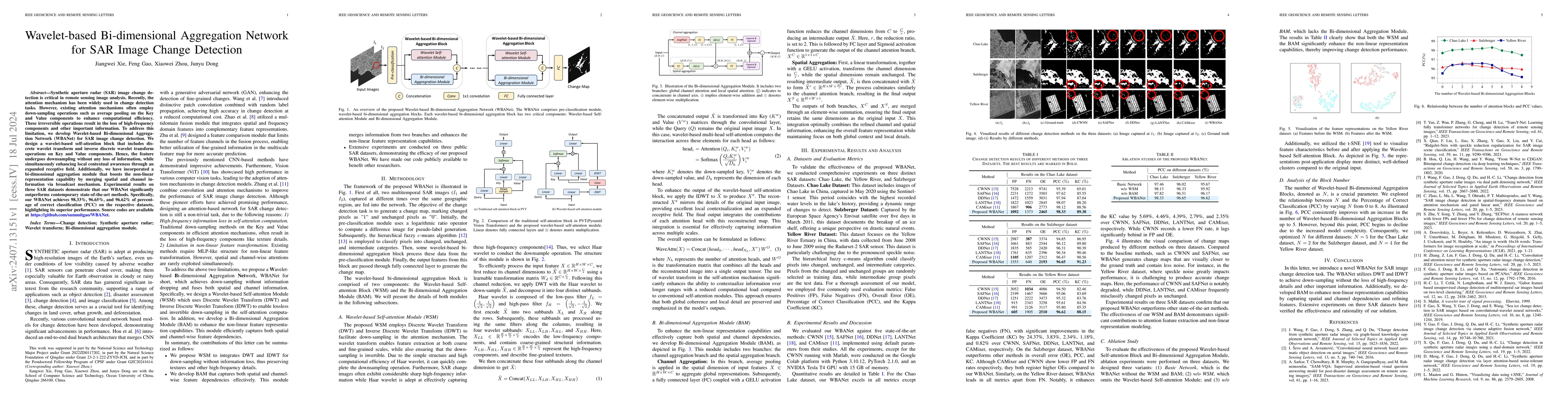 Thumbnail for Wavelet-based Bi-dimensional Aggregation Network for SAR Image Change
  Detection