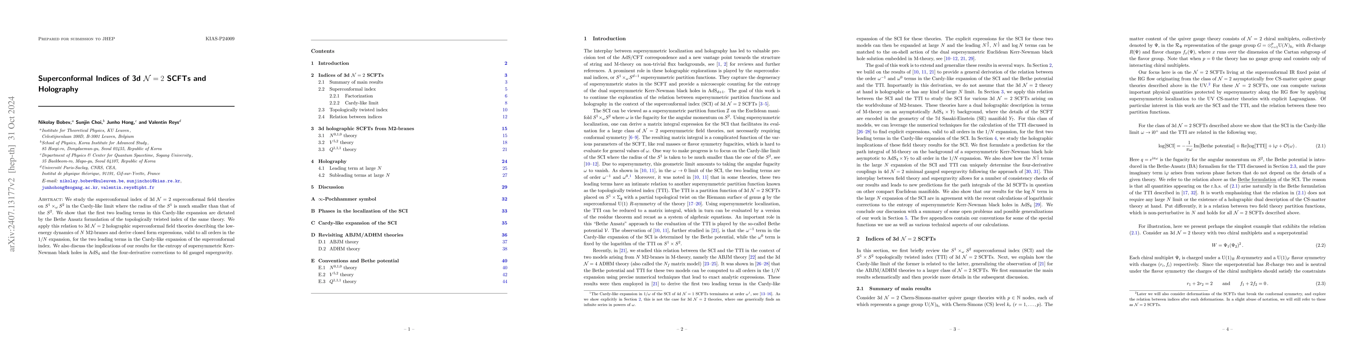Thumbnail for Superconformal Indices of 3d $\mathcal{N}=2$ SCFTs and Holography