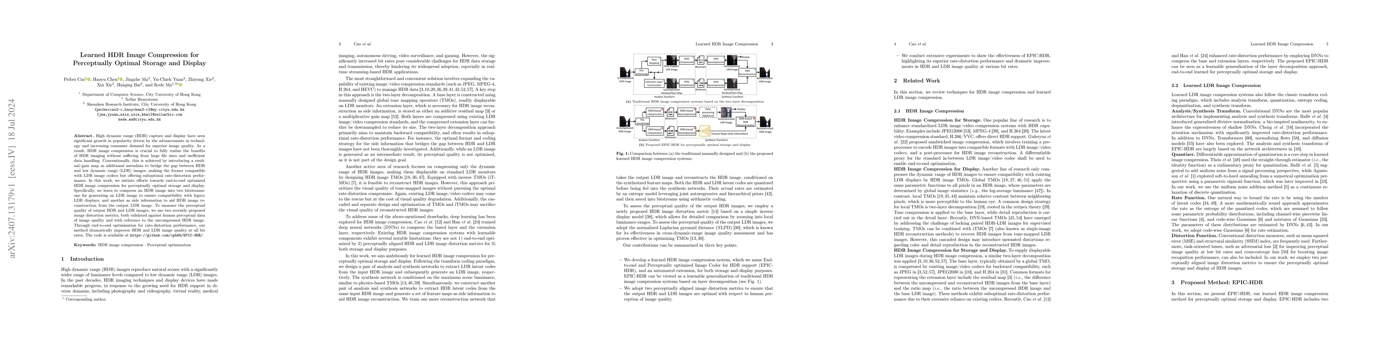 Thumbnail for Learned HDR Image Compression for Perceptually Optimal Storage and
  Display