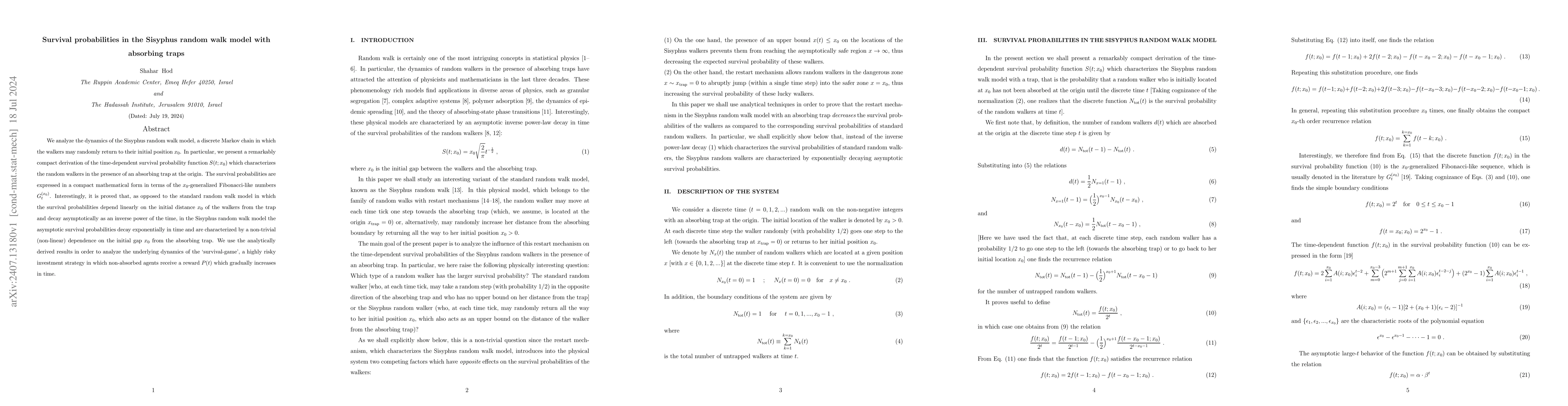 Thumbnail for Survival probabilities in the Sisyphus random walk model with absorbing
  traps