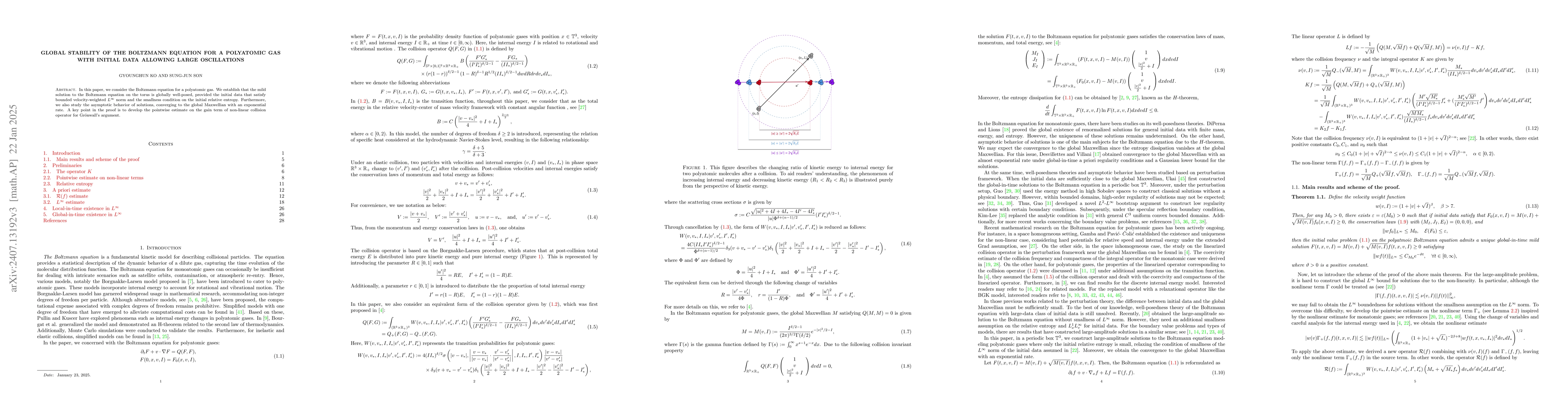 Thumbnail for Global Stability of the Boltzmann Equation for a Polyatomic Gas with
  Initial Data Allowing Large Oscillations