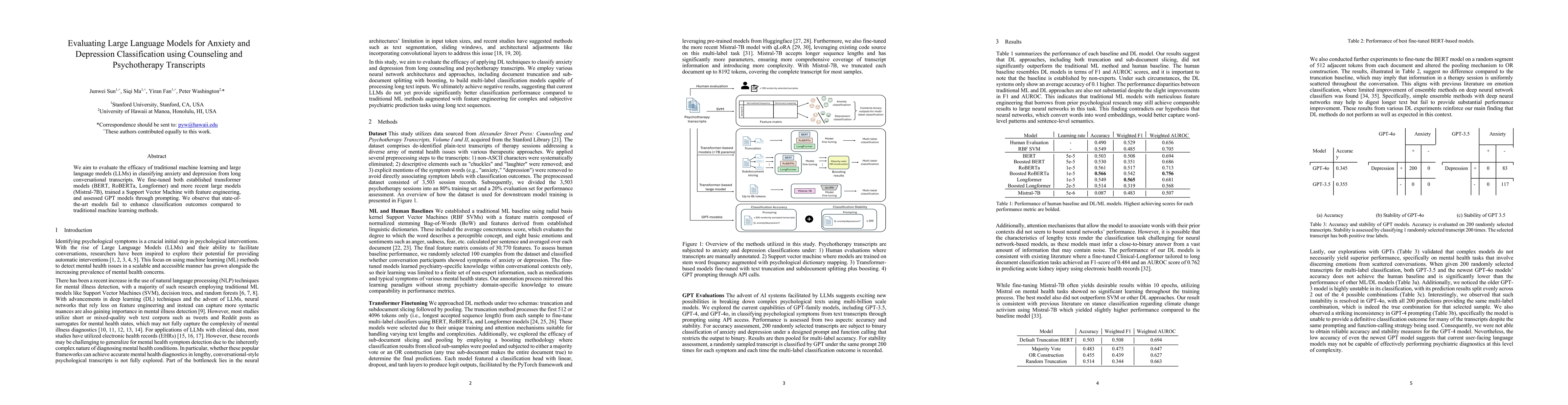 Thumbnail for Evaluating Large Language Models for Anxiety and Depression
  Classification using Counseling and Psychotherapy Transcripts