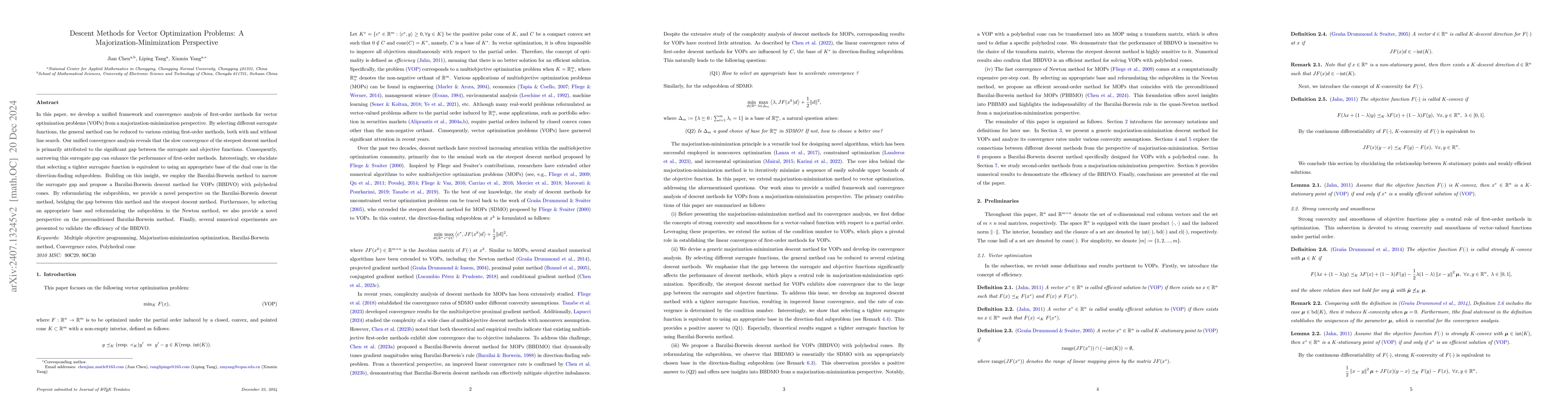 Thumbnail for Descent Methods for Vector Optimization Problems: A
  Majorization-Minimization Perspective