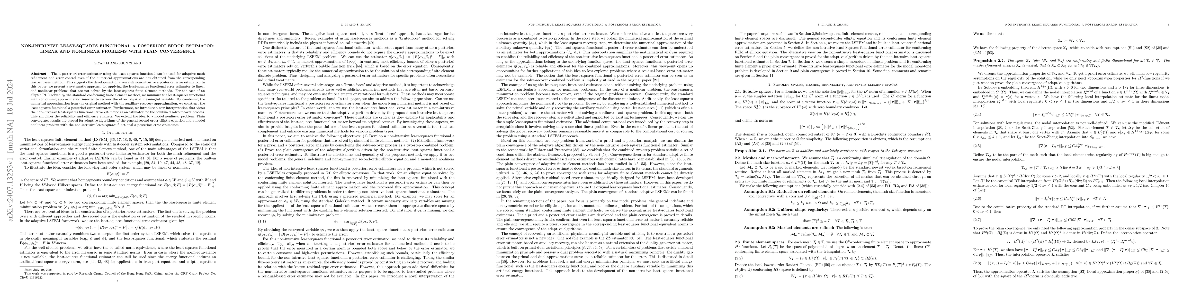 Thumbnail for Non-intrusive Least-Squares Functional A Posteriori Error Estimator:
  Linear and Nonlinear Problems with Plain Convergence