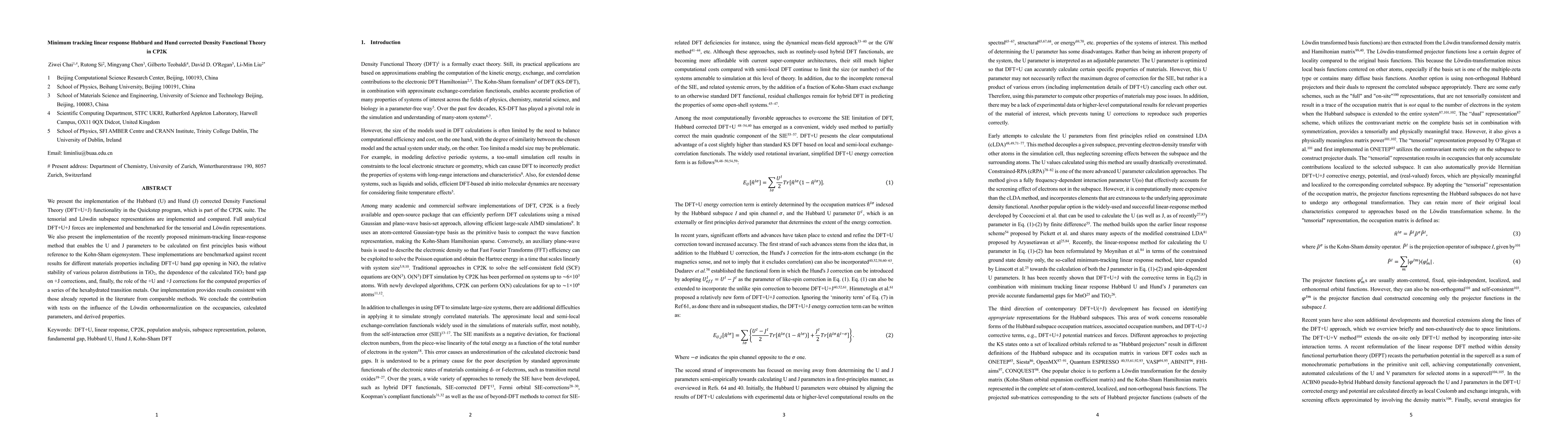 Thumbnail for Minimum tracking linear response Hubbard and Hund corrected Density
  Functional Theory in CP2K
