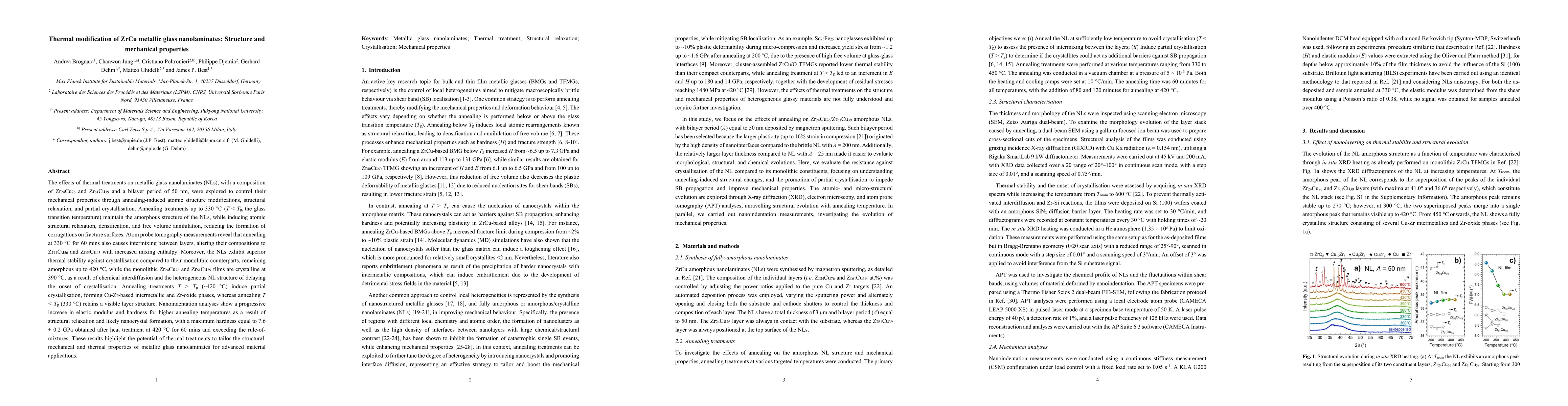 Thumbnail for Thermal modification of ZrCu metallic glass nanolaminates: Structure and
  mechanical properties